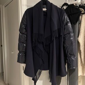 Moncler padded sleeve fringed coat